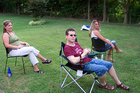 Backyard fun at a summer cookout with softball friends -- Neil, Abby and Lori.
