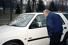Dad saying goodbye to Jersey who's waiting in my SUV to head back home to Orlando after spending Christmas in Indiana.