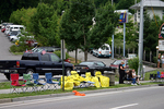 Empty parade chairs lining the parade route in downtown Gatlinburg, Tennessee.