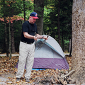 Jim gathering sticks for our campfire.