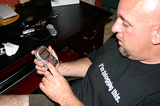 Jim admiring his brand new XM Radio receiver... it's the MyFi portable XM Radio.