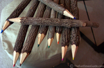 Colored pencils made from small logs and twigs.