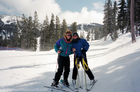 Lynnette and Darla snow skiing in Lake Tahoe.