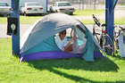 Lynnette on one of her many biking and camping trips.