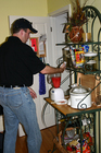 Mike making strawberry daiquiris in the blender.
