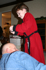 Dylan photographing the top of Grandpa's head.