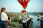 My friend Lisa is photographing hot air balloons while Heidi watches Lisa's dog 'Banker'.