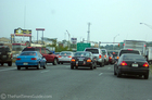 Stopped in rush hour traffic.