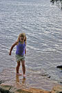 Testing the waters... as soon as we arrived at our campsite, Sophie discovered the water, and was eager to jump right in!