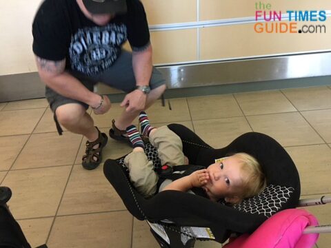 At each airport, people asked where I got it, so I told them how I made it from a simple luggage cart and a car seat. photo by Candida at TheFunTimesGuide.com At each airport, people asked where I got it, so I told them how I made it from a simple luggage cart and a car seat.