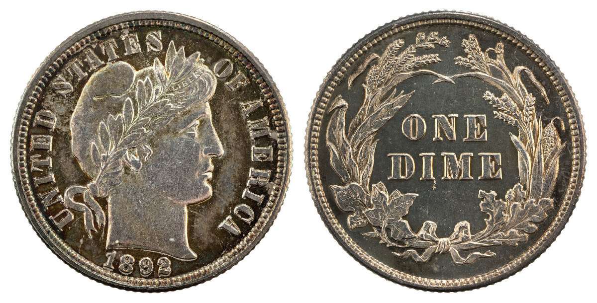 The Barber dime was struck from 1892 through 1916. public domain photo Barber Dime