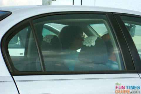 doilies on car headrest