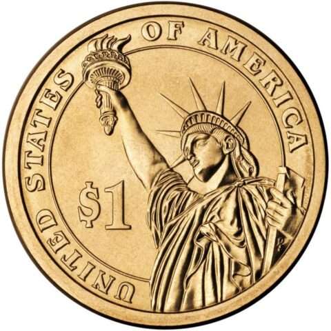 The back of the George Washington Presidential dollar features the Statue of Liberty. Courtesy of the United States Mint.