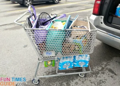In addition to the heavy items on the very bottom of the cart, I also had a 12-pack of green tea and a sack of potatoes in the bottom of my cart. The Lotus Trolley Bags fit perfectly in the cart -- right over those 2 items.