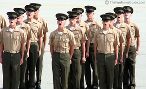 My nephew's platoon at the end of the graduation ceremony... yelling 'Ooh rah!'... all 566 of them... at once!