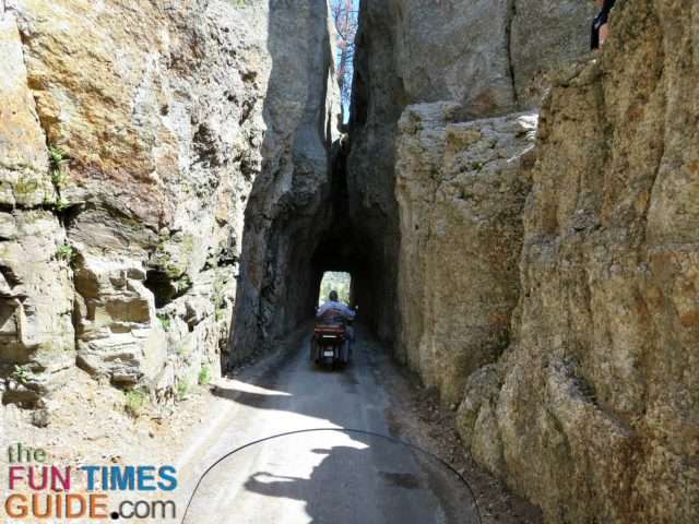 People always stop and park right before the entrance to this narrow tunnel on Needles Highway near Sturgis. Everyone's taking pictures and talking about how unusual it is. 